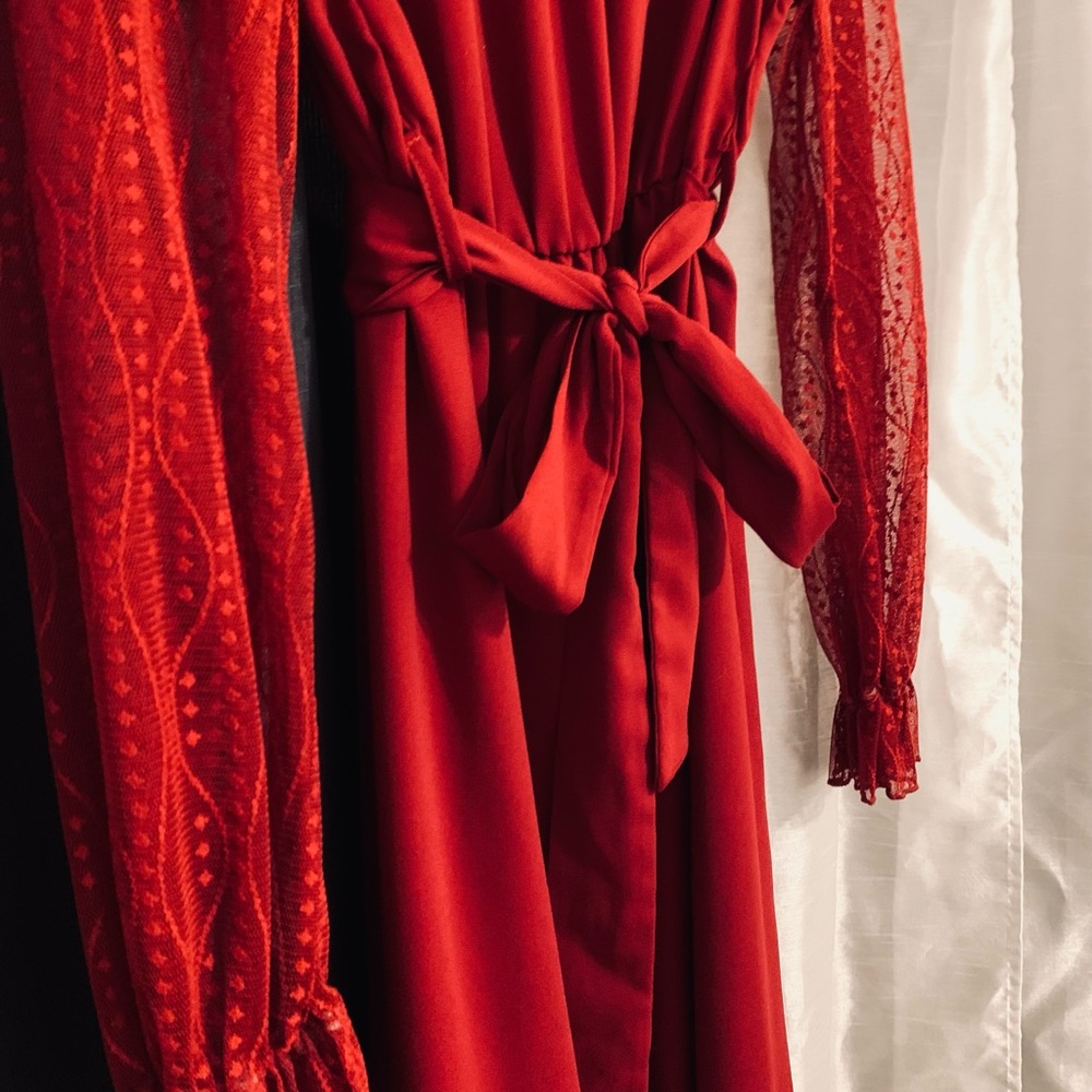 Burgundy Maxi Dress Along With Belt